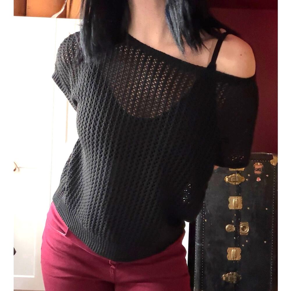 off the shoulder loose weave sweater top